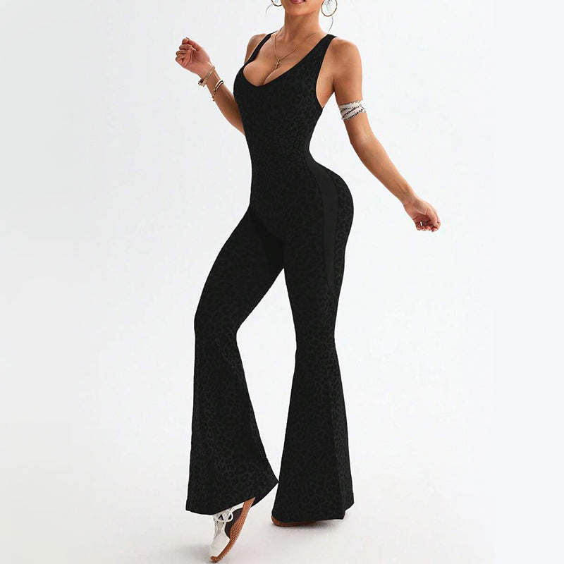 Leopard print one-piece yoga suit
