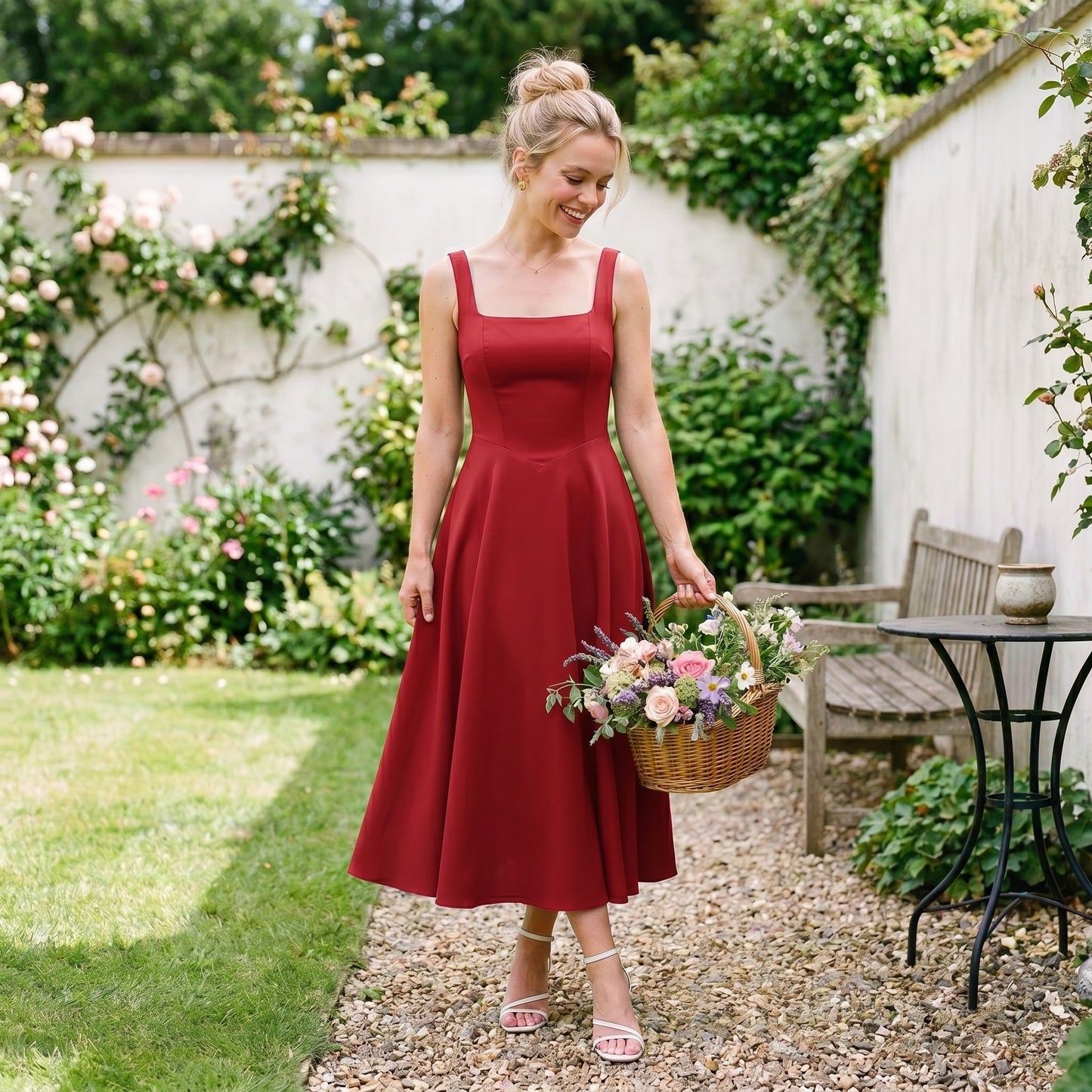 Solid Color Casual Midi Party Dress