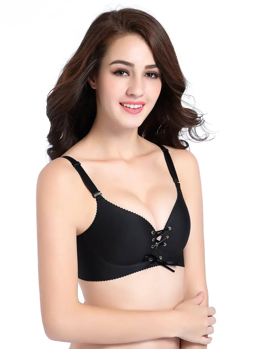 Adjustable Lace-Up Push-Up Bra with Padded Cups