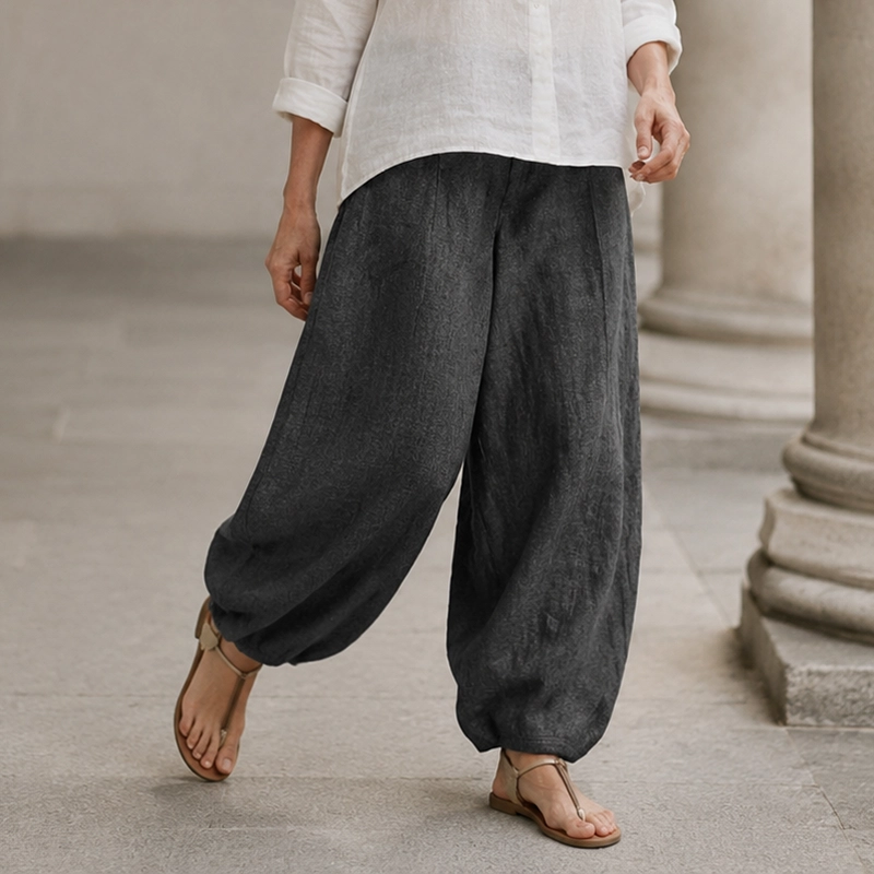 Women’s Gray High-Waist Wide-Leg Pants
