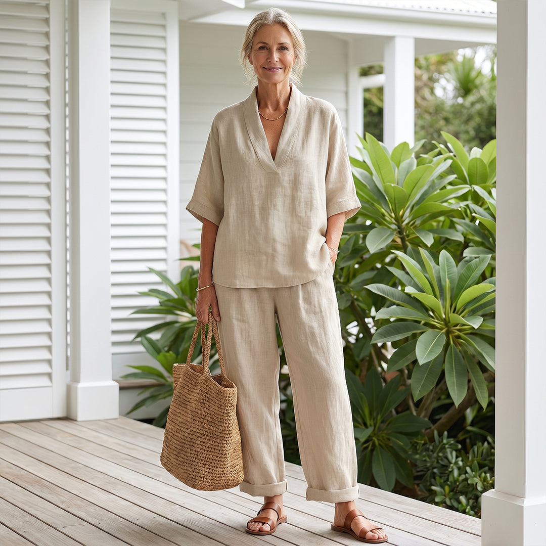 Casual Cozy Minimalist Linen Two-piece Set