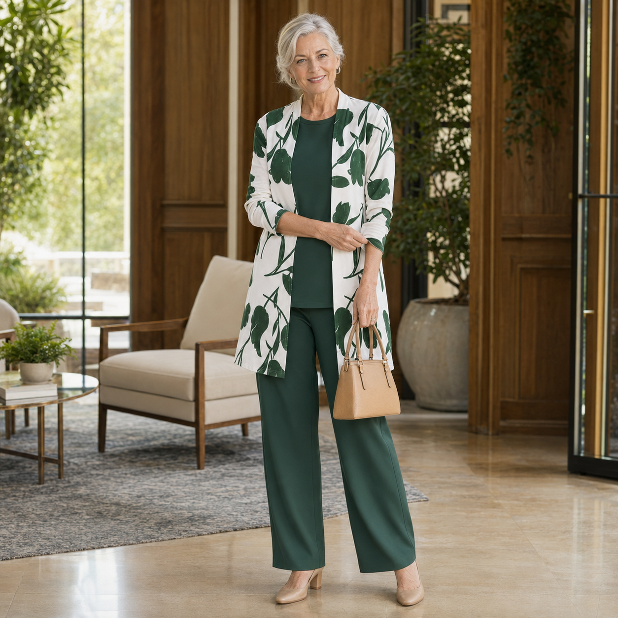 Women's Casual 3-Piece Essentials Set with Botanical Print
