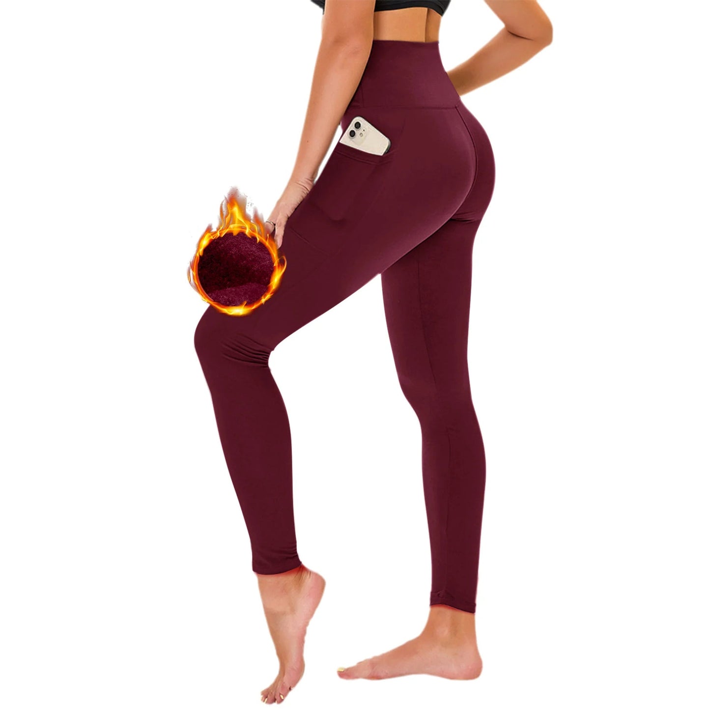 Fleece Lined Leggings for Women with Pockets