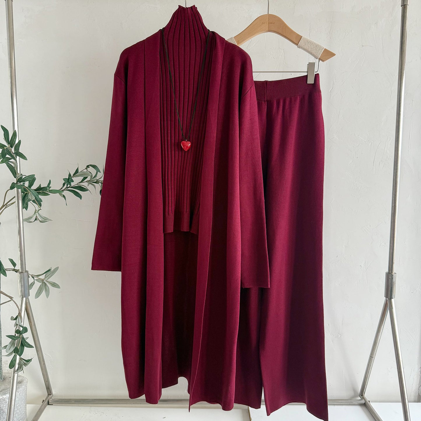 Women’s 3-Piece Knit Lounge Set – Cardigan, Tank & Wide Leg Pants