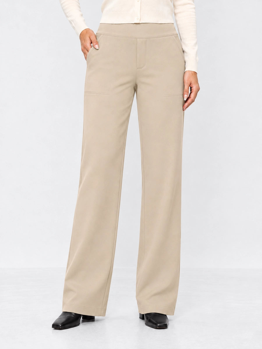 Fleece-Lined High-Waist Straight-Leg Pants for Chilly Days