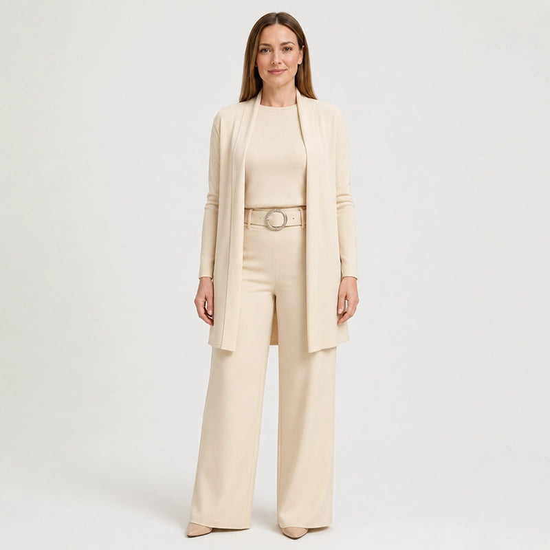 3-Piece Ribbed Knit Travel & Lounge Set (Cardigan + Tank + Wide-Leg Pants)