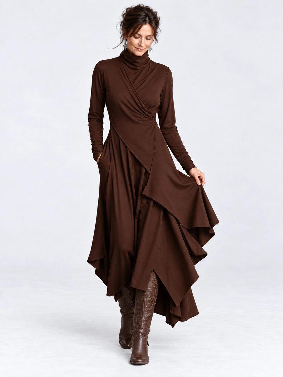 Women's Asymmetric Draped High-Neck Maxi Dress