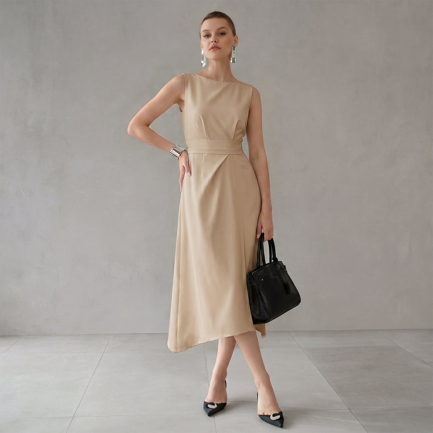 Round Neck Sleeveless Midi Dress