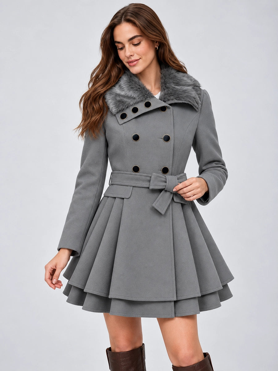Faux-Fur Collar Wool-Look Long Coat