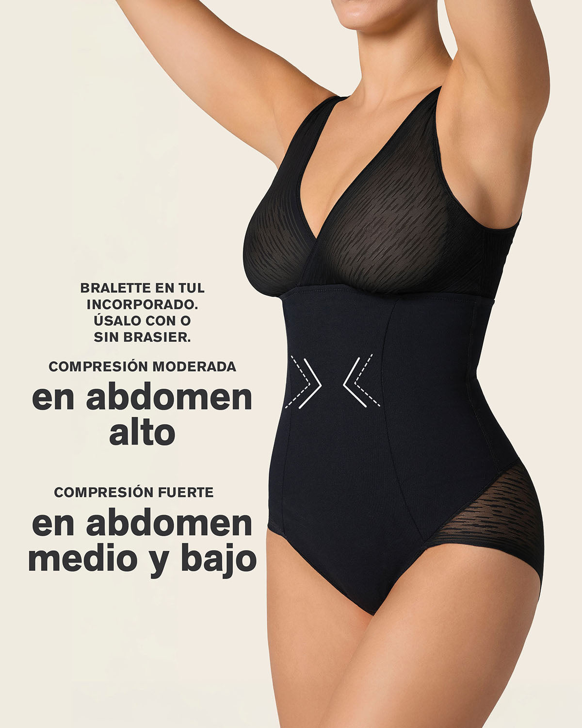 Sheer Stripe Detail Sculpting Bodysuit