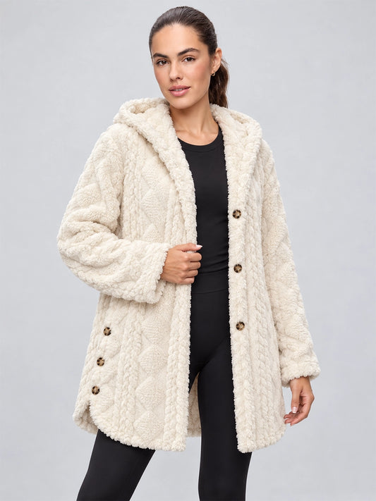 Sherpa-Style Hooded Button Jacket