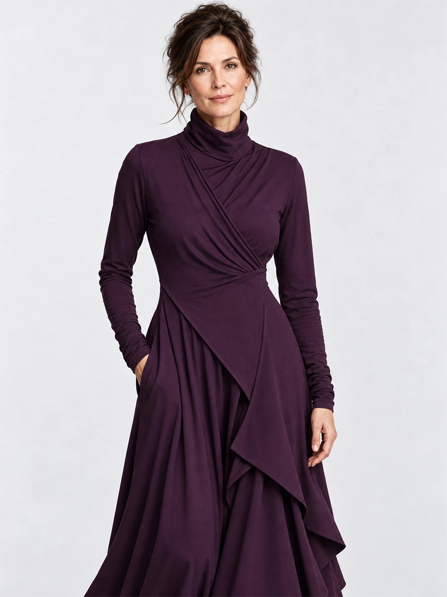 Women's Asymmetric Draped High-Neck Maxi Dress
