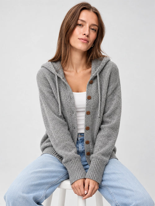 Women's Button-Front Hooded Knit Cardigan