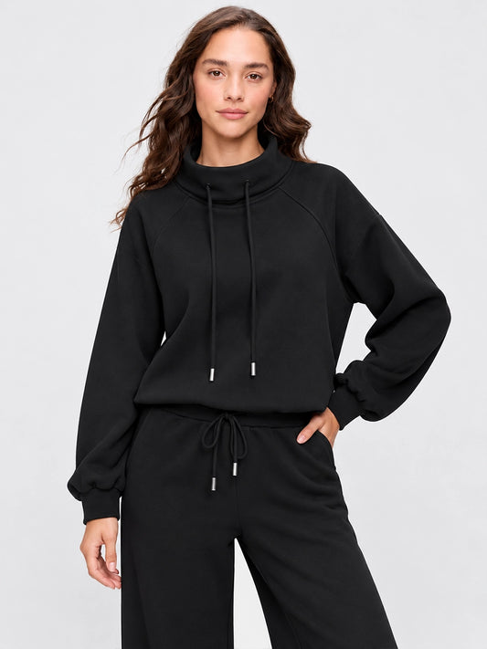 High-Neck Sweatshirt and Wide-Leg Pants Set for Casual Layering