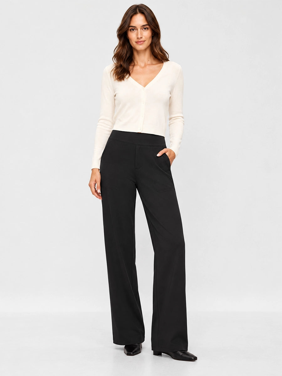 Fleece-Lined High-Waist Straight-Leg Pants for Chilly Days