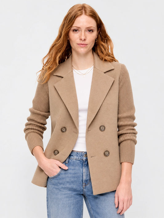 Women’s Mixed-Texture Blazer with Knit-Style Sleeves
