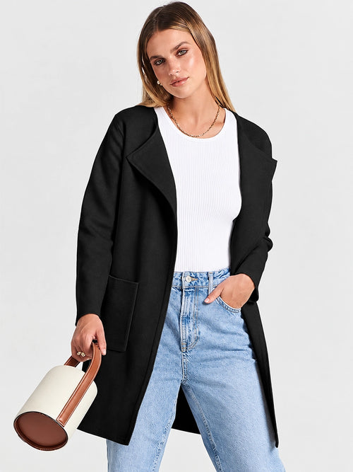 Women's Long Wool-Look Cardigan Coat with Pockets