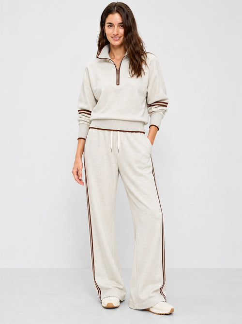 Women’s Stripe-Trim Knit Top and Wide-Leg Pants Set