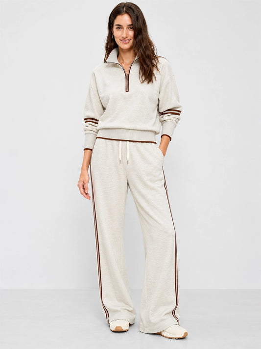 Women’s Stripe-Trim Knit Top and Wide-Leg Pants Set