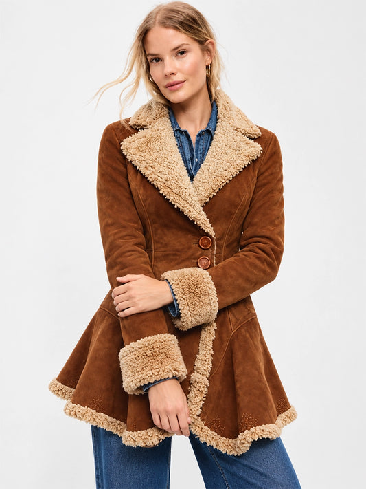 Women’s Faux Suede Jacket with Plush Shearling-Style Lining