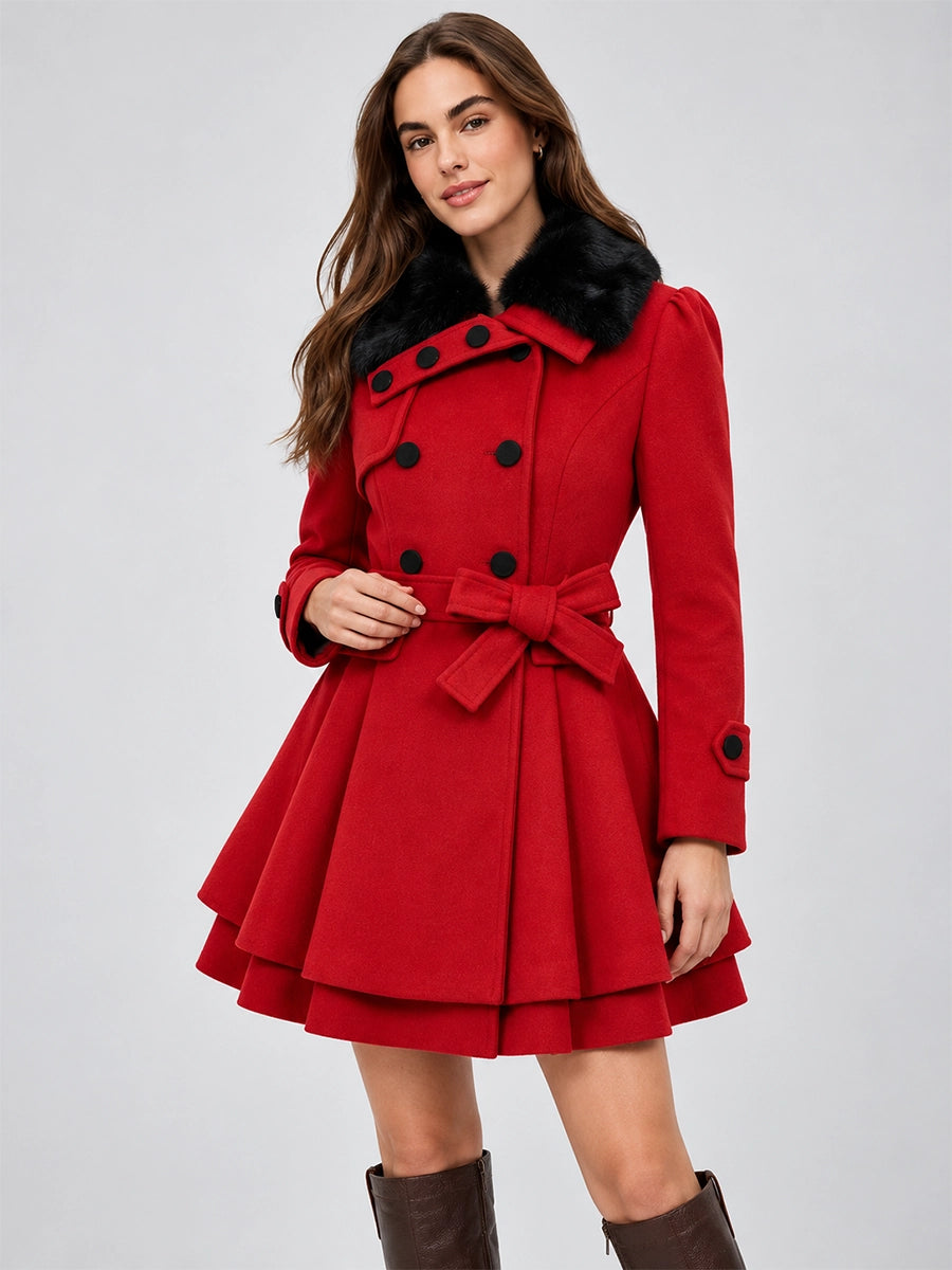 Faux-Fur Collar Wool-Look Long Coat