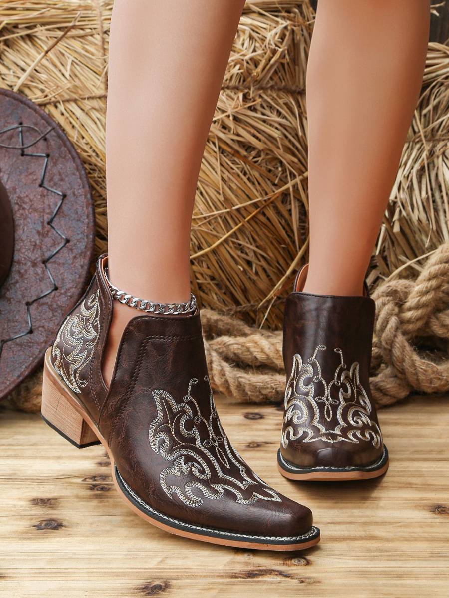 Women's Embroidered Western Ankle Boots