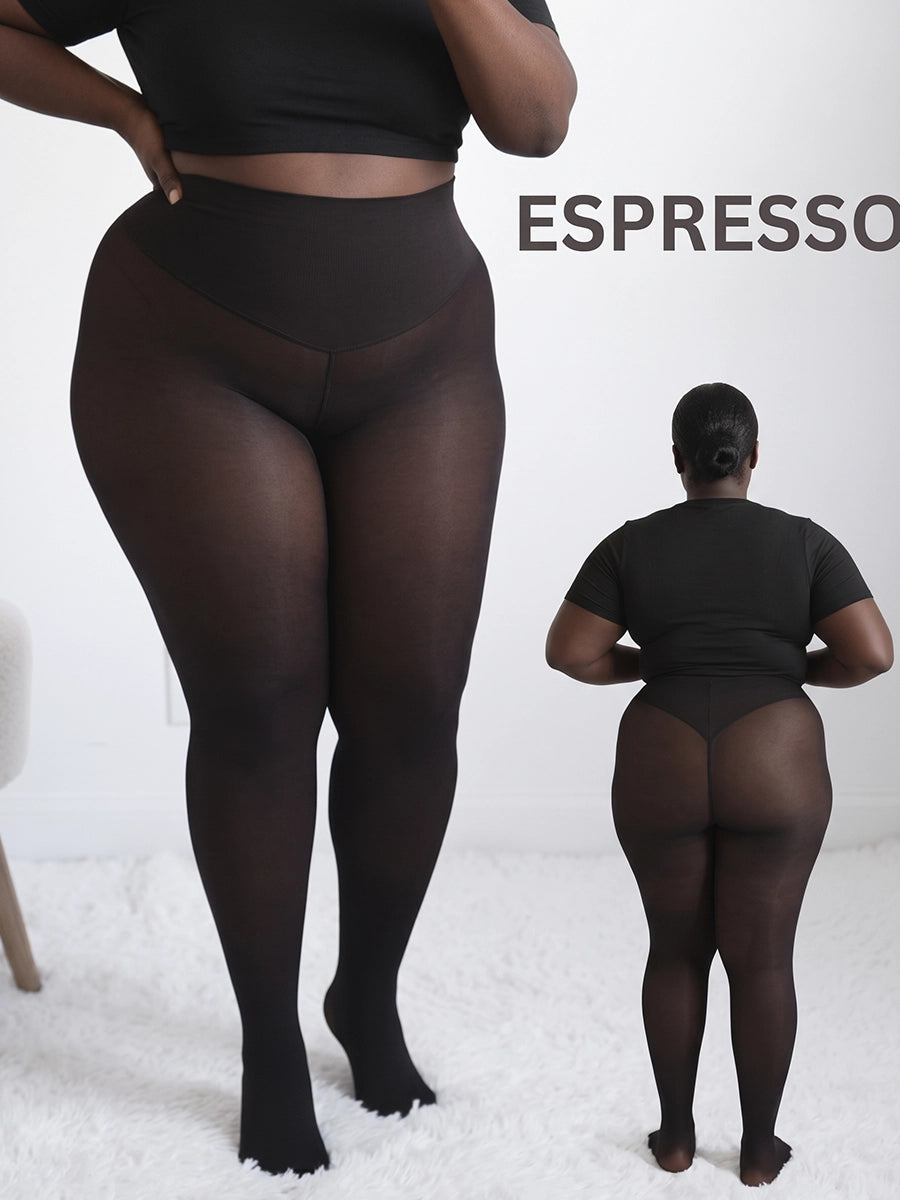 High-Waist Fleece-Lined Faux-Sheer Tights for Winter Outfits