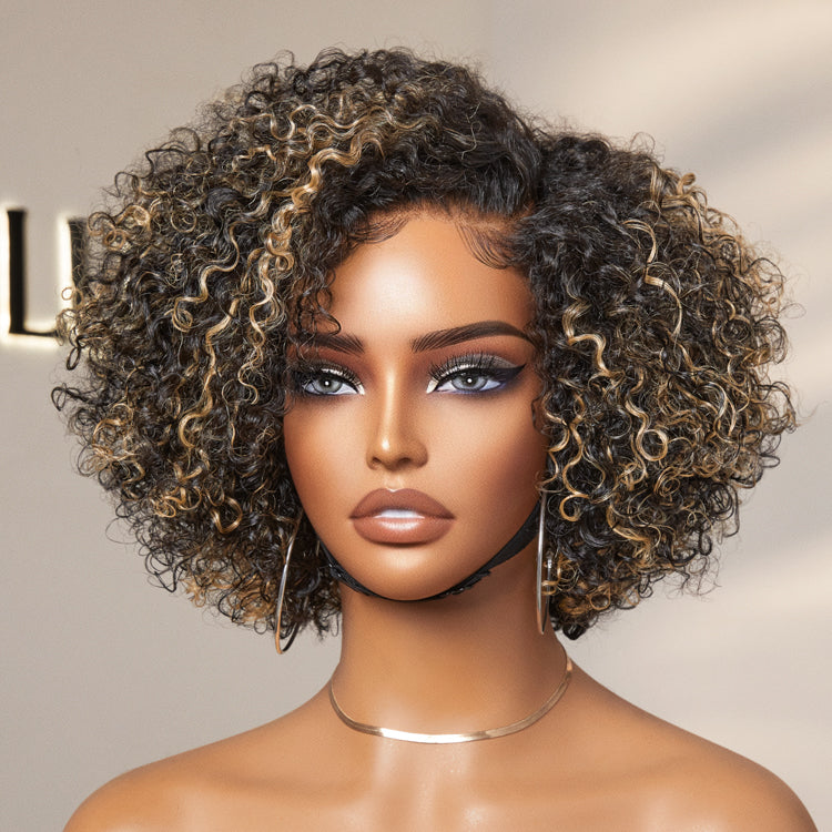 Trendy Short Cut Curly Minimalist HD Lace Glueless Side Part Wig 100% Human Hair Pre-Cut Lace