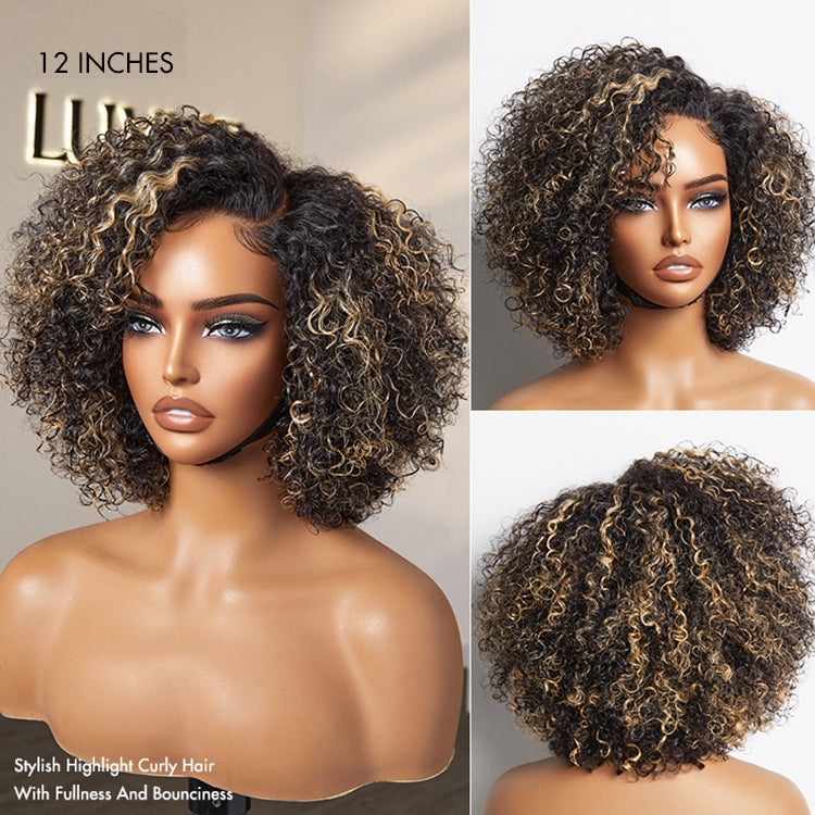 Trendy Short Cut Curly Minimalist HD Lace Glueless Side Part Wig 100% Human Hair Pre-Cut Lace