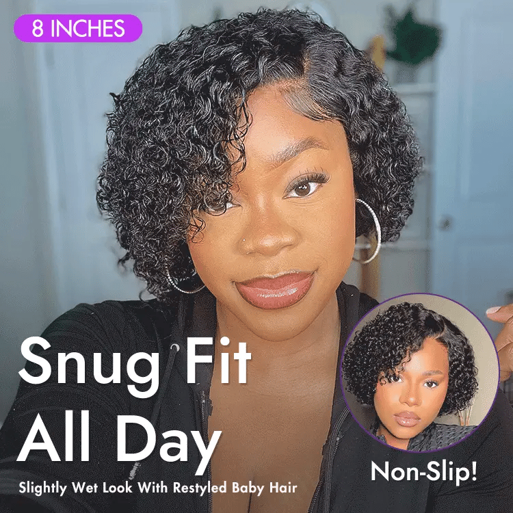 Trendy Short Cut Curly Minimalist HD Lace Glueless Side Part Wig 100% Human Hair Pre-Cut Lace