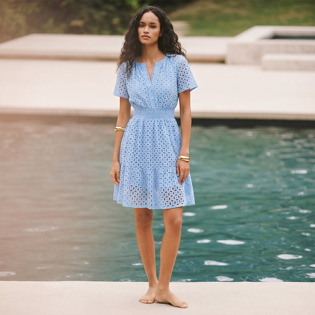 Women Summer Short Dress V Neck Short
