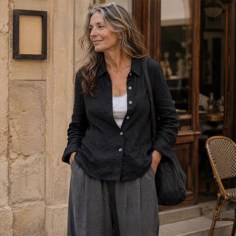 Women’s Gray Collared Long-Sleeve Shirt Jacket