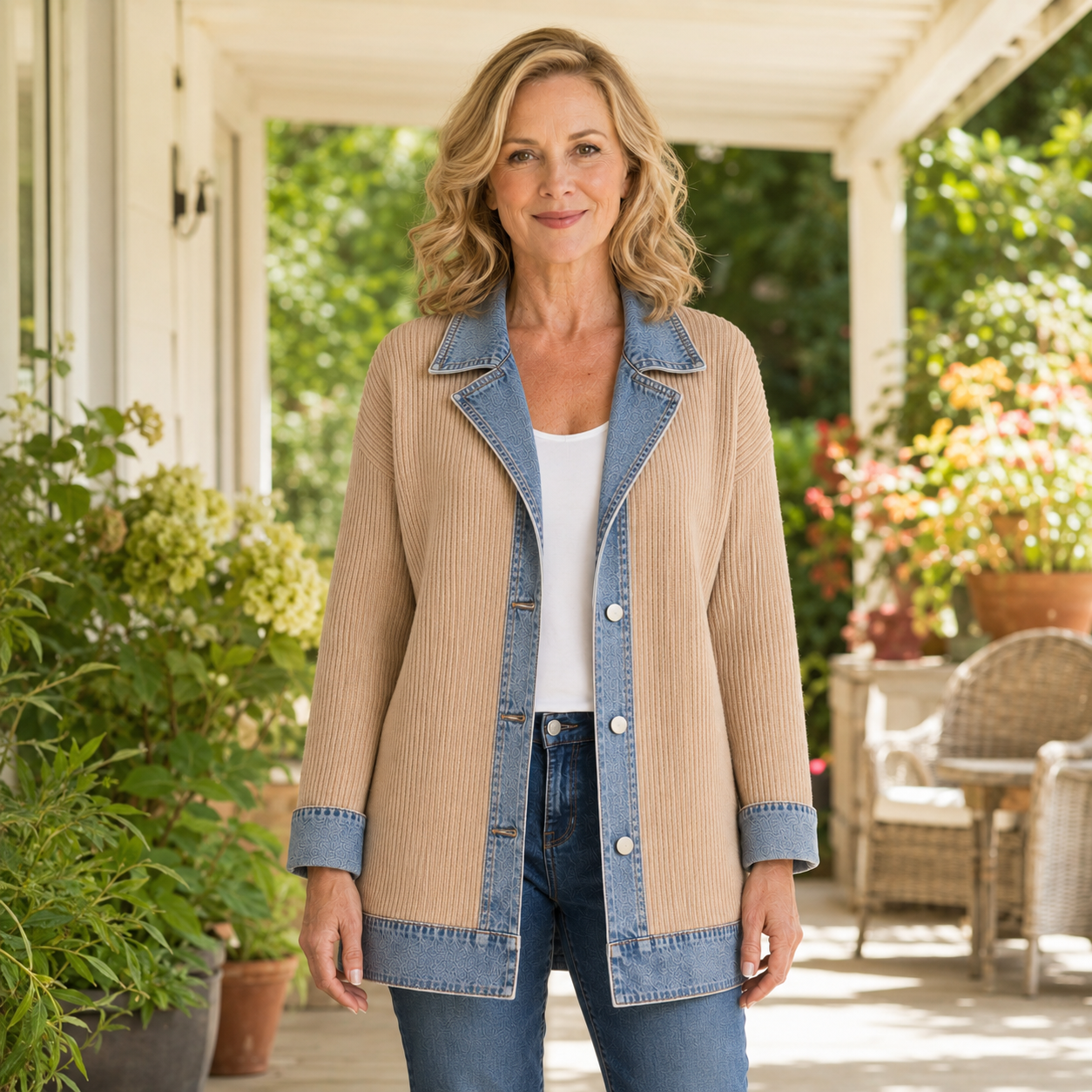 Women's Denim-Trim Knit Jacket