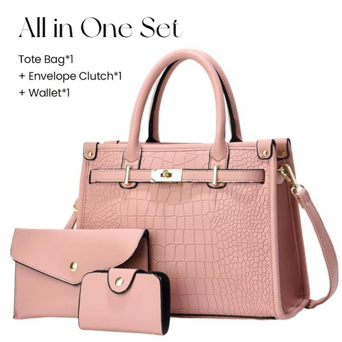 Crocodile-Embossed Crossbody Handbag Set