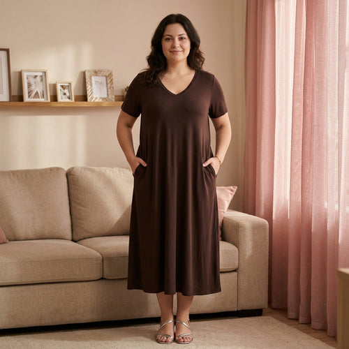 Large Size Deep V Pocket Lounge Dress