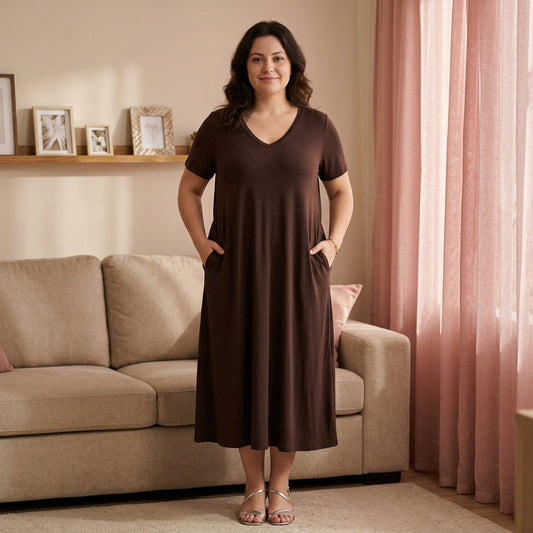 Large Size Deep V Pocket Lounge Dress