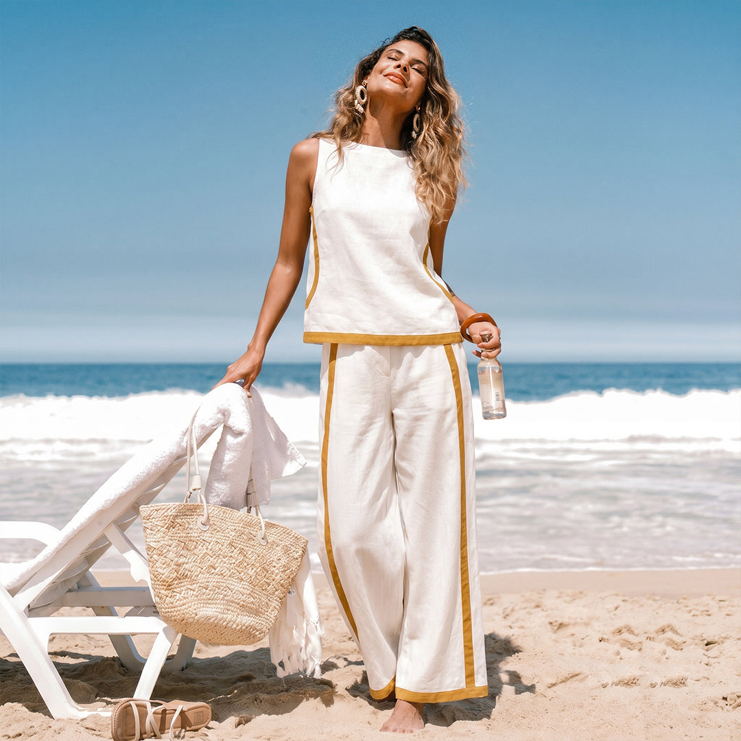 Casual Sleeveless Top & Wide Leg Pants Set