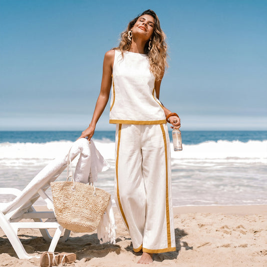 Casual Sleeveless Top & Wide Leg Pants Set