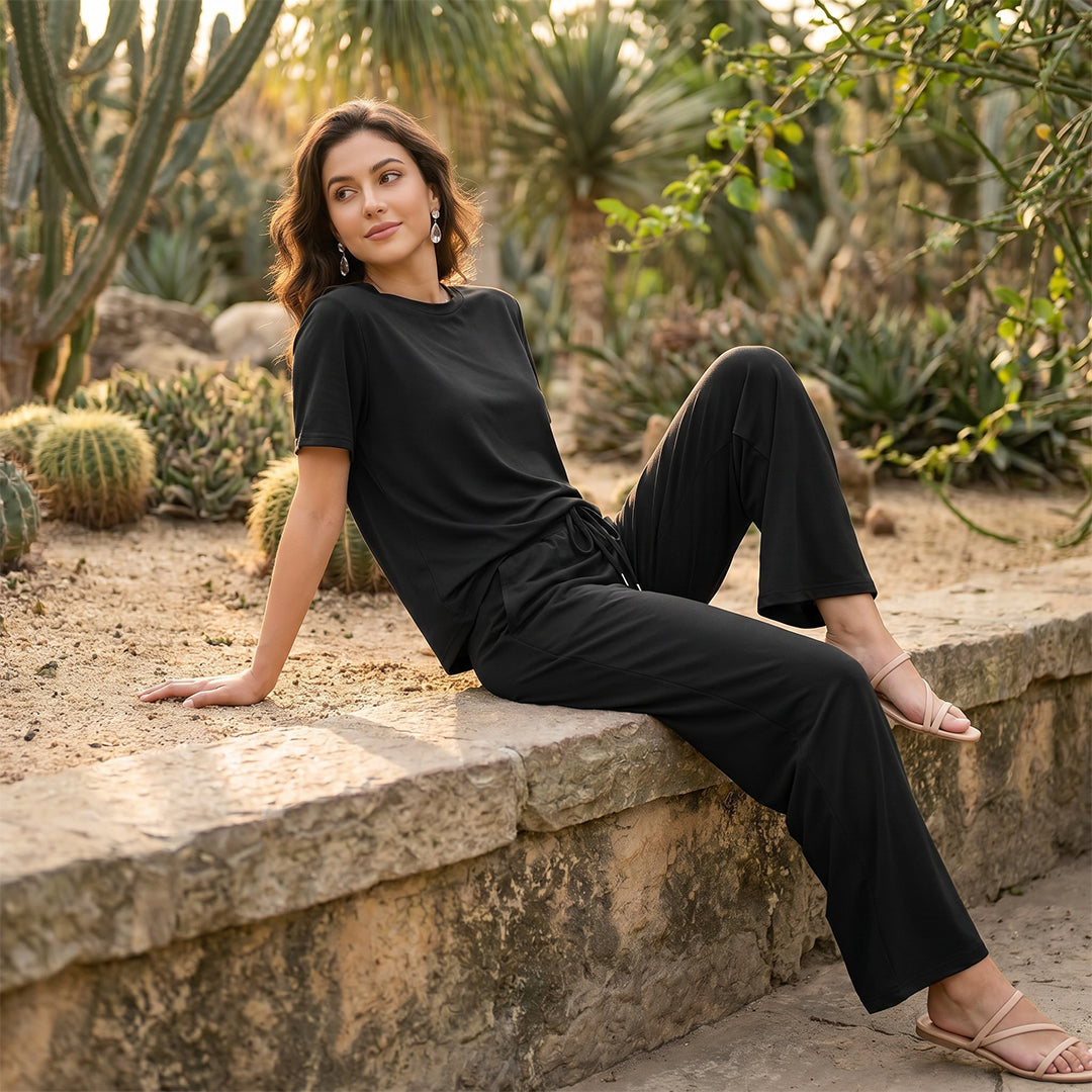 Women’s 2-Piece Summer Lounge Set – Casual Wide Leg Outfit