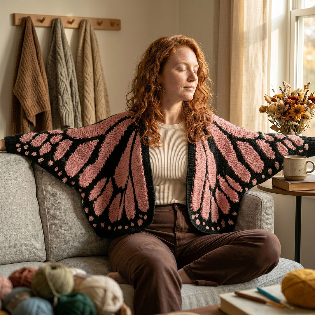 Hand-Crocheted Monarch Butterfly Cardigan