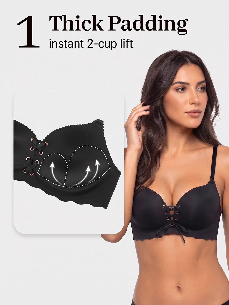 Adjustable Lace-Up Push-Up Bra with Padded Cups