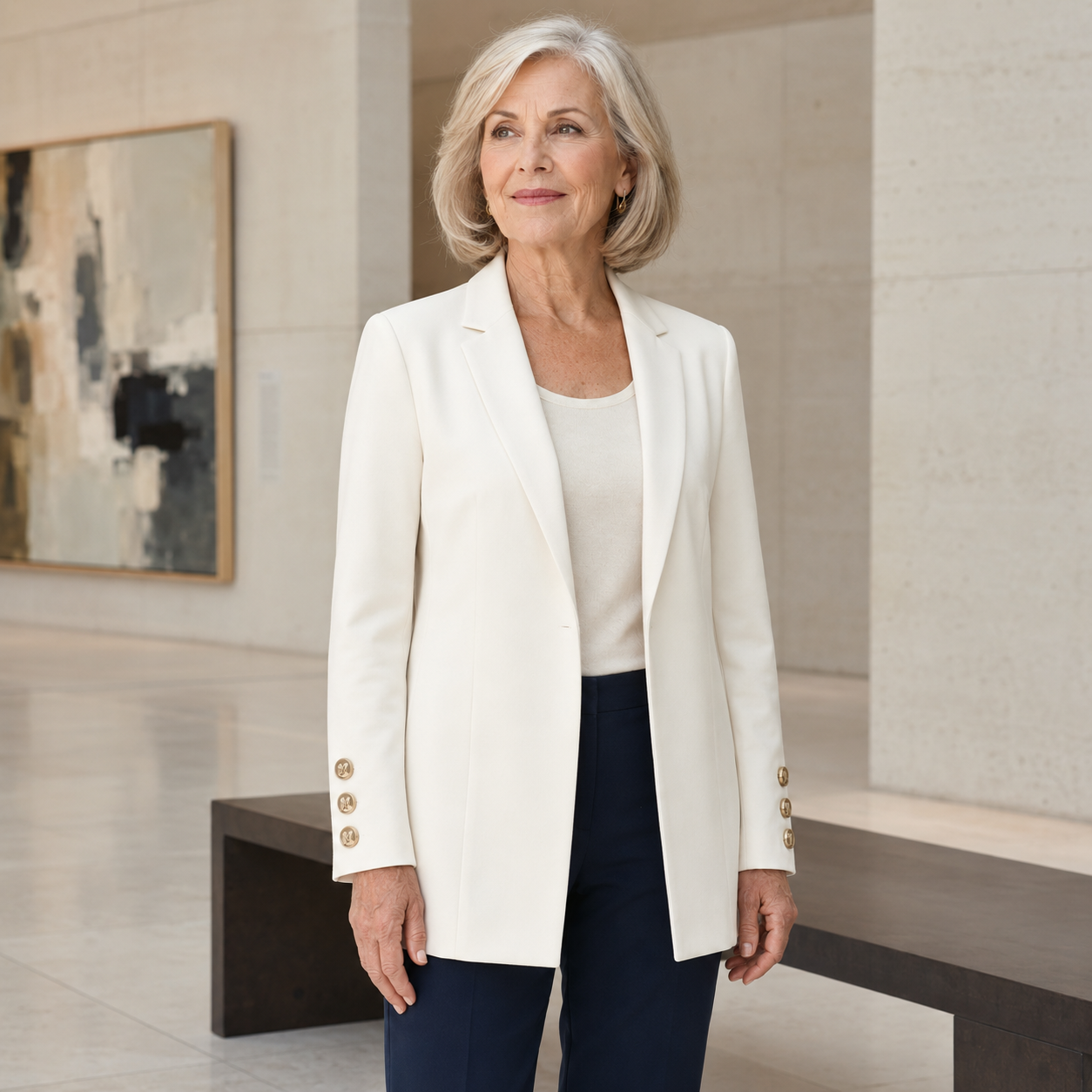 Women's Single-Button Ruched Sleeve Blazer