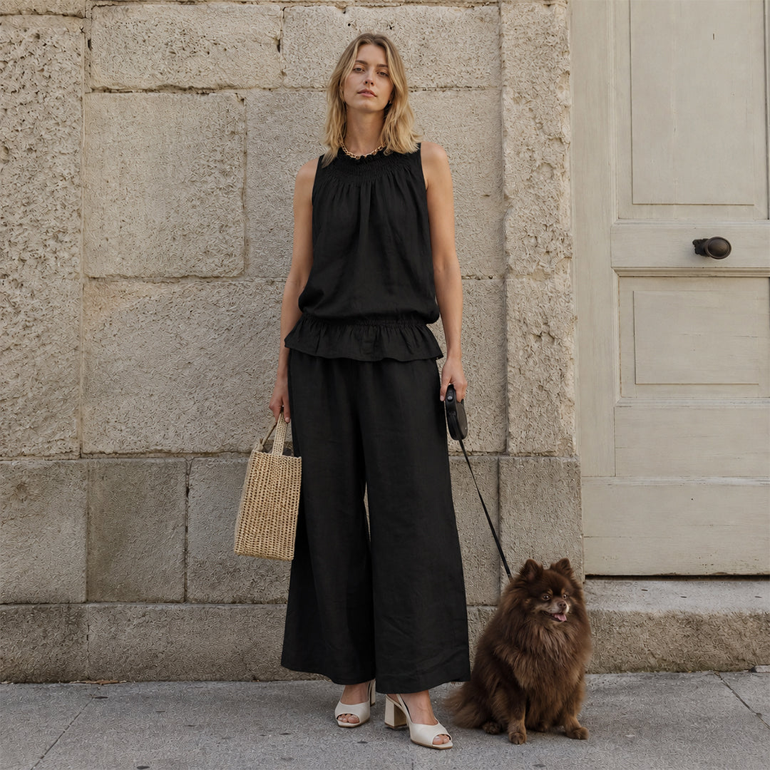 Bohemian Ruffled Linen-Cotton Two-piece Outfit