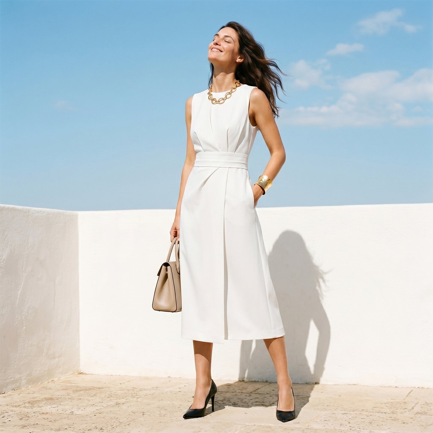 Round Neck Sleeveless Midi Dress