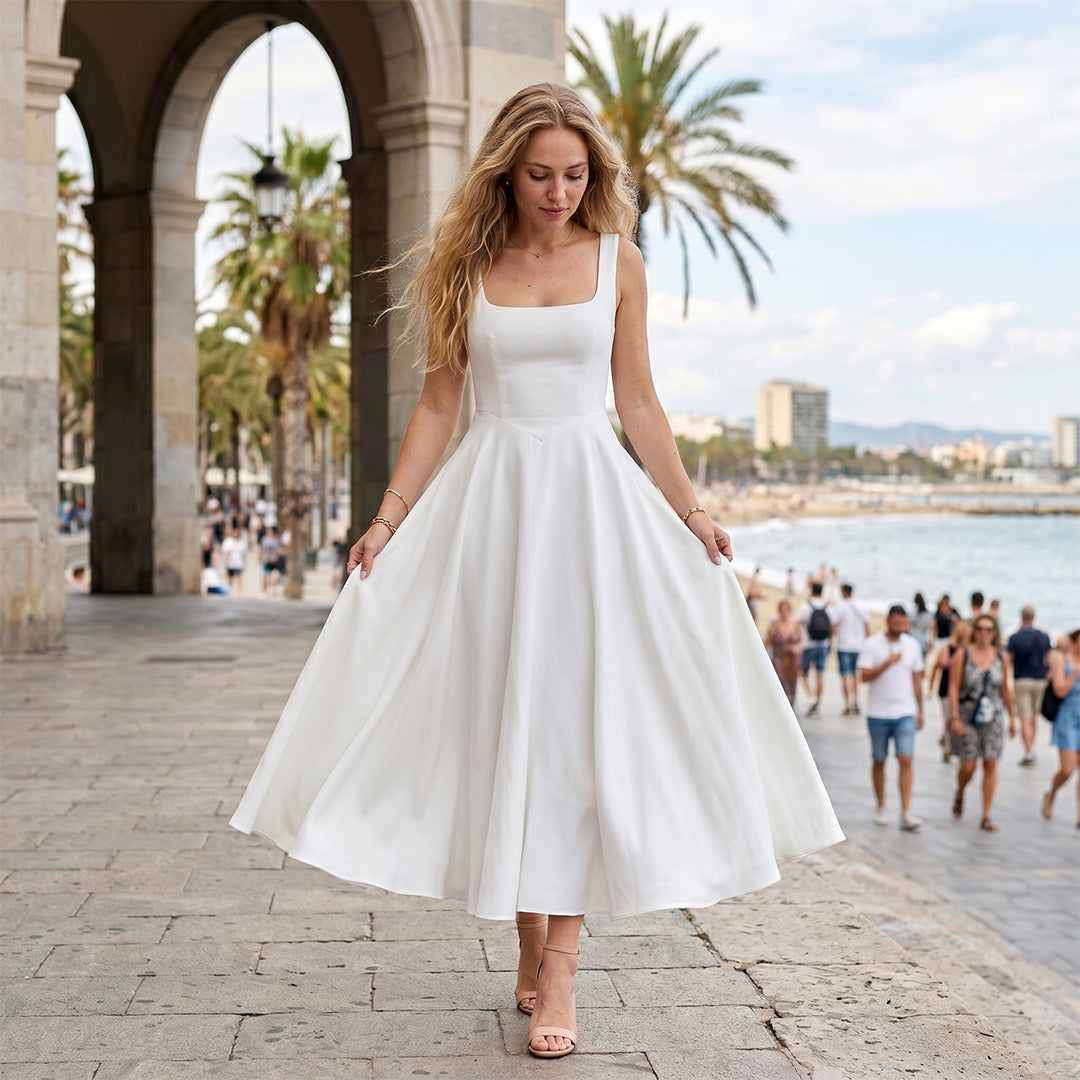 Solid Color Casual Midi Party Dress