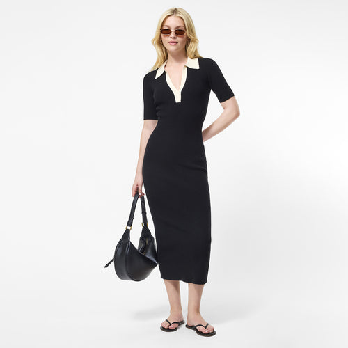 Contrast Collar Short Sleeve Knit Maxi Dress