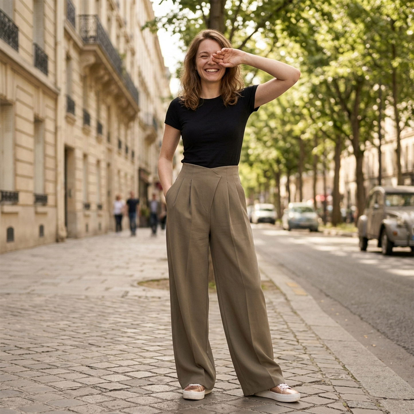 Pleated Asymmetrical Wide Leg Trousers