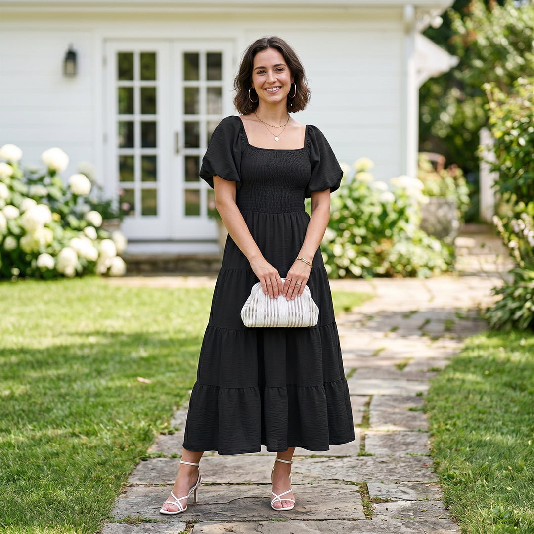 Backless Puff Sleeve Ruched Dress