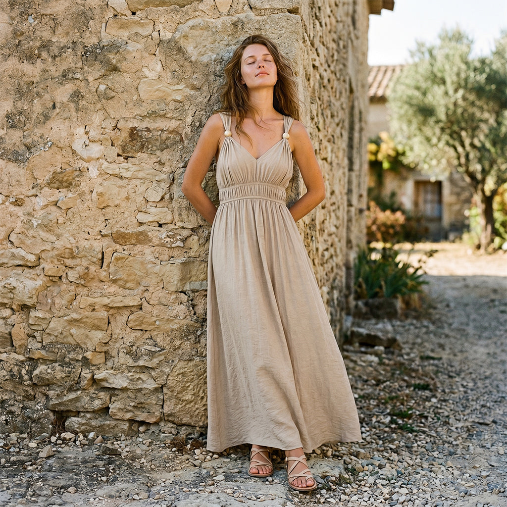 Solid Spaghetti Strap A-line Maxi Swing Dress