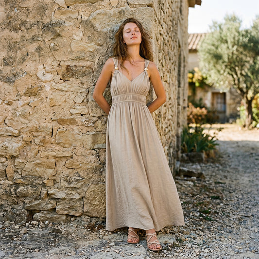Solid Spaghetti Strap A-line Maxi Swing Dress